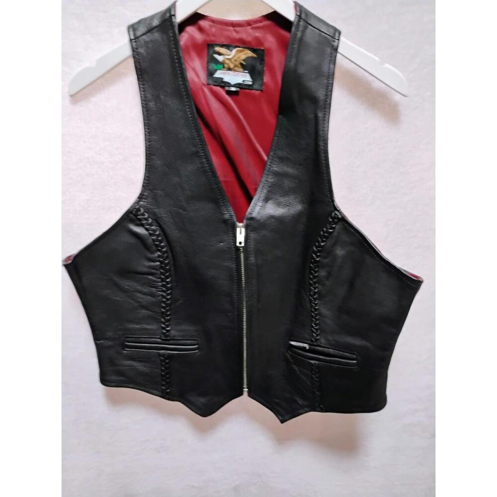 Jamin Leather Women's Black Motorcycle Vest Size 16 Zip Front